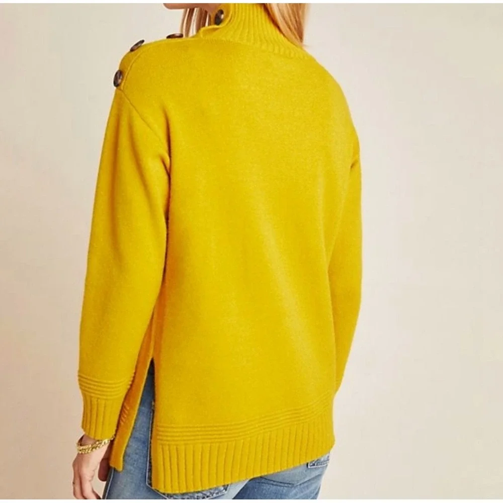 Anthropologie Margarita Sweater Womens Mustard Yellow Buttons Mock Neck Size XS - Picture 2 of 12